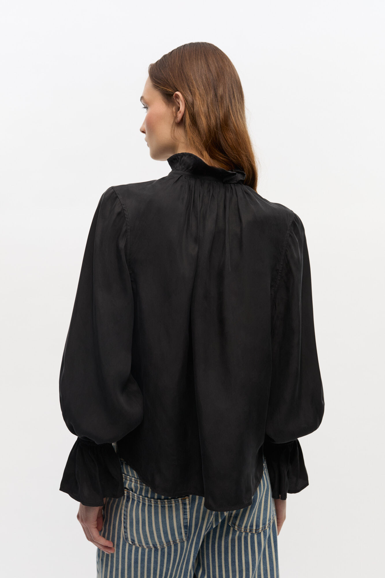 Black Fluid Cupro Tie Shirt, Cupro, in colour Black - 4 - GANNI