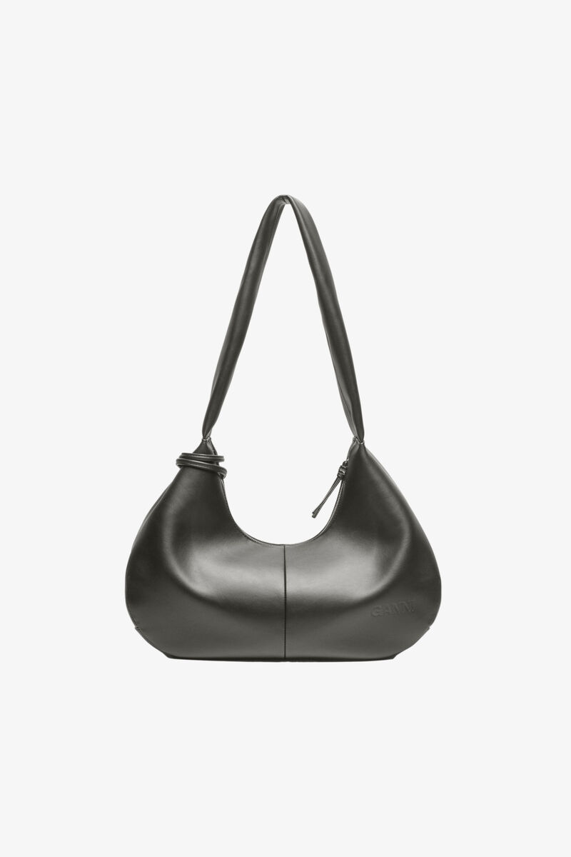 Dunkelgraue mittelgroße Hobo-Tasche, Lyocell, in colour Steal Grey - 3 - GANNI