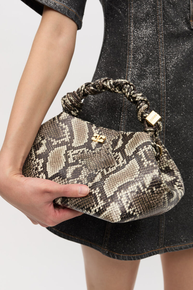 Snake Small GANNI Bou Bag, Polyester, in colour Egret - 2 - GANNI