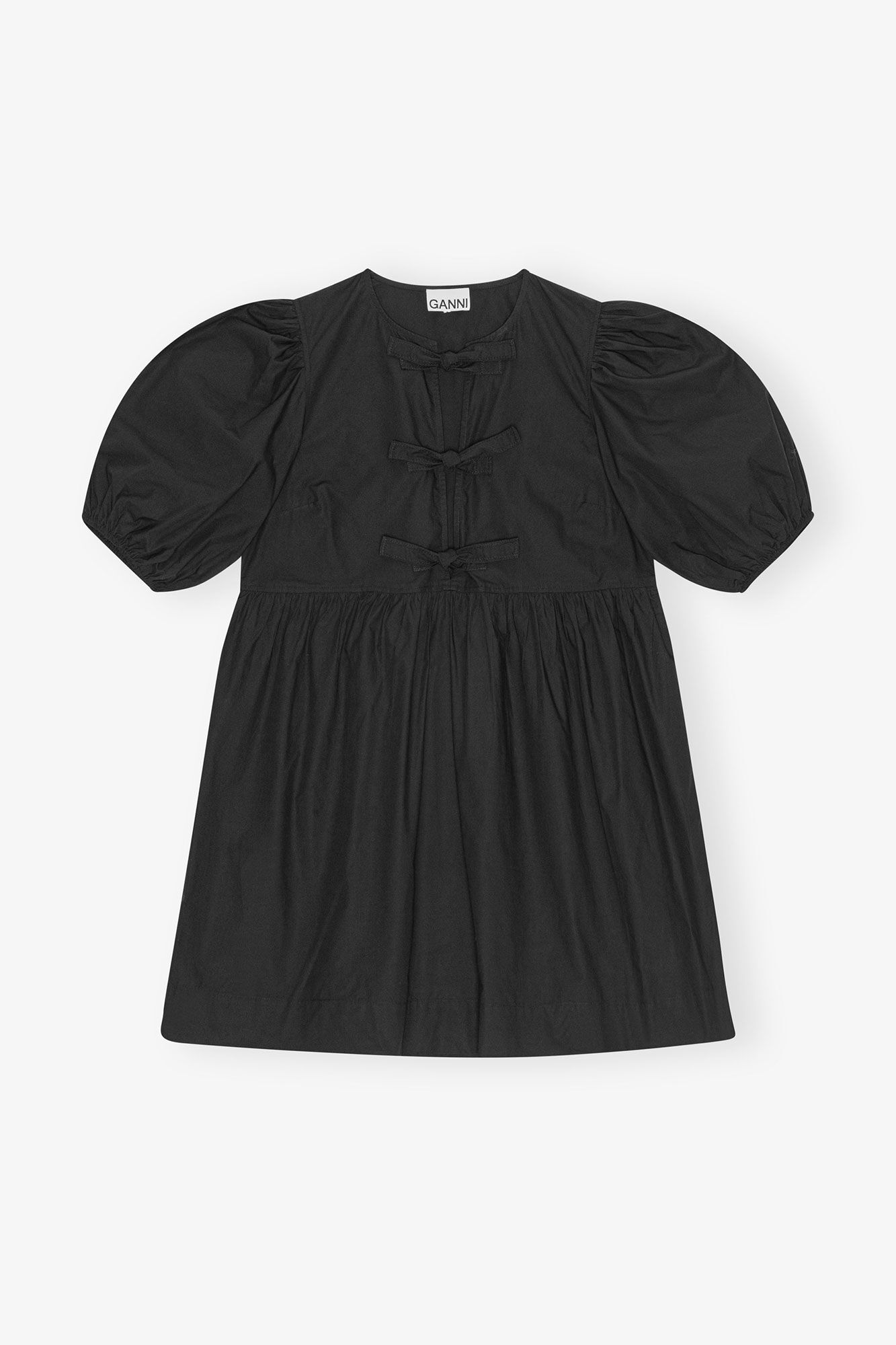 Black Cotton Poplin Tie String Mini Dress, Cotton, in colour Black - 1 - GANNI
