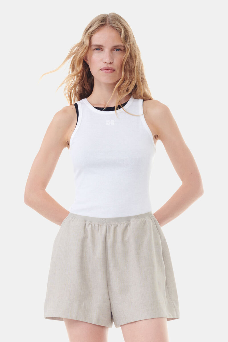 White Soft Cotton Rib Tank Top, Elastane, in colour Bright White - 1 - GANNI