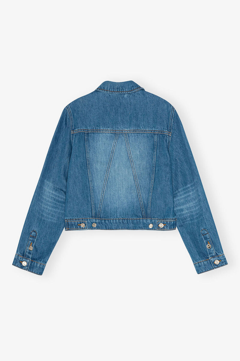 Mid Blue Denim Jacket, Lyocell, in colour Mid Blue Vintage - 2 - GANNI