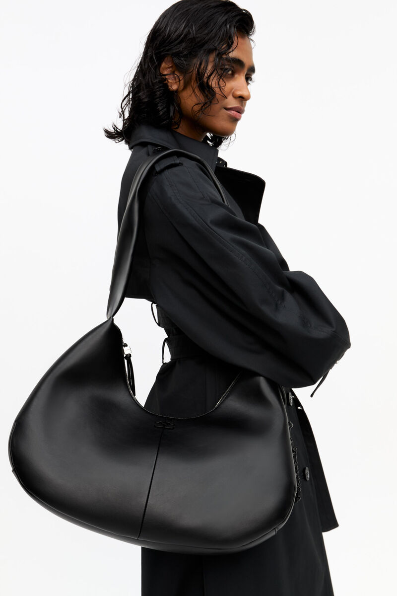 Black Medium Hobo Bag, Polyester, in colour Black - 2 - GANNI