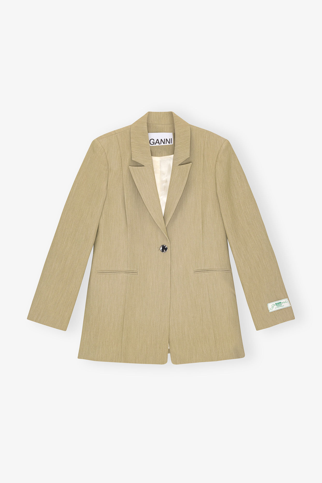 Beige Twill Suiting Blazer, Elastane, in colour Boa - 1 - GANNI
