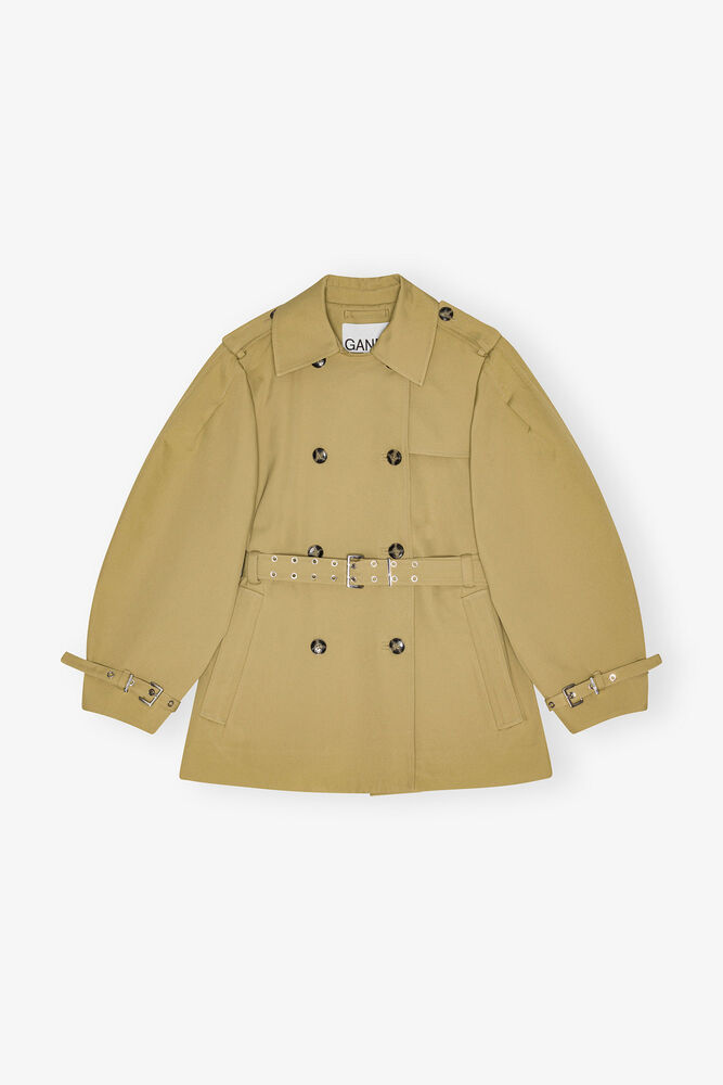 Beige Heavy Twill Midi Trench Coat