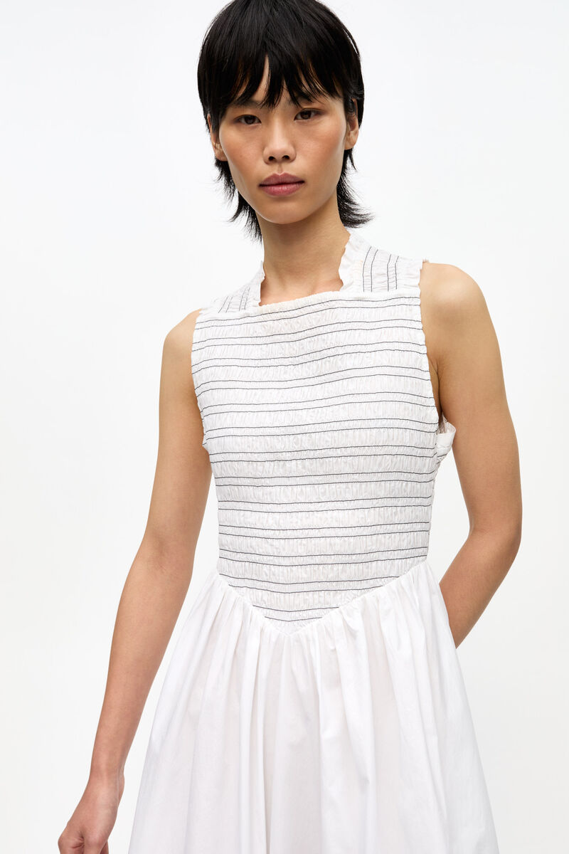 White Washed Stretch Cotton Smock Midi Dress, Cotton, in colour Bright White - 4 - GANNI