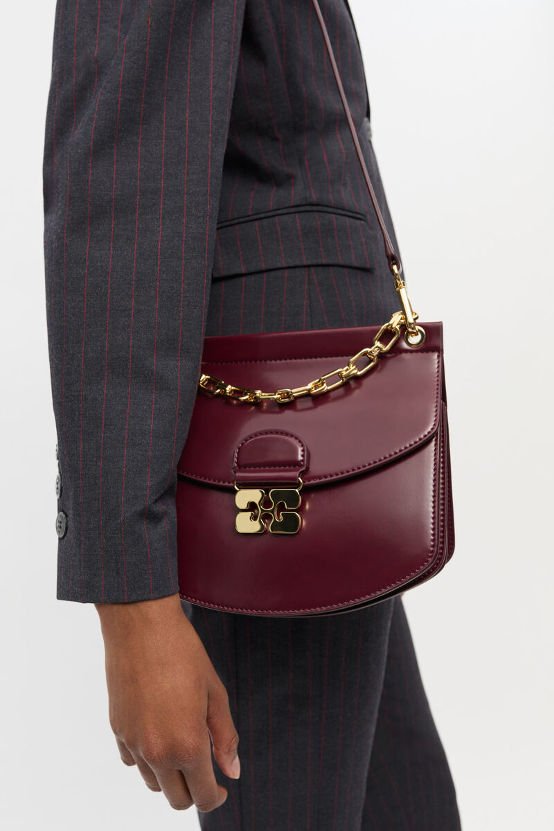 Burgundy Small Chain Apo-G Bag, Polyurethane, in colour Tawny Port - 2 - GANNI