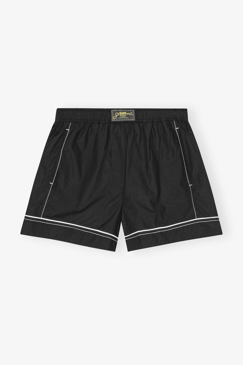 Black Cotton Poplin Shorts, Cotton, in colour Black - 1 - GANNI
