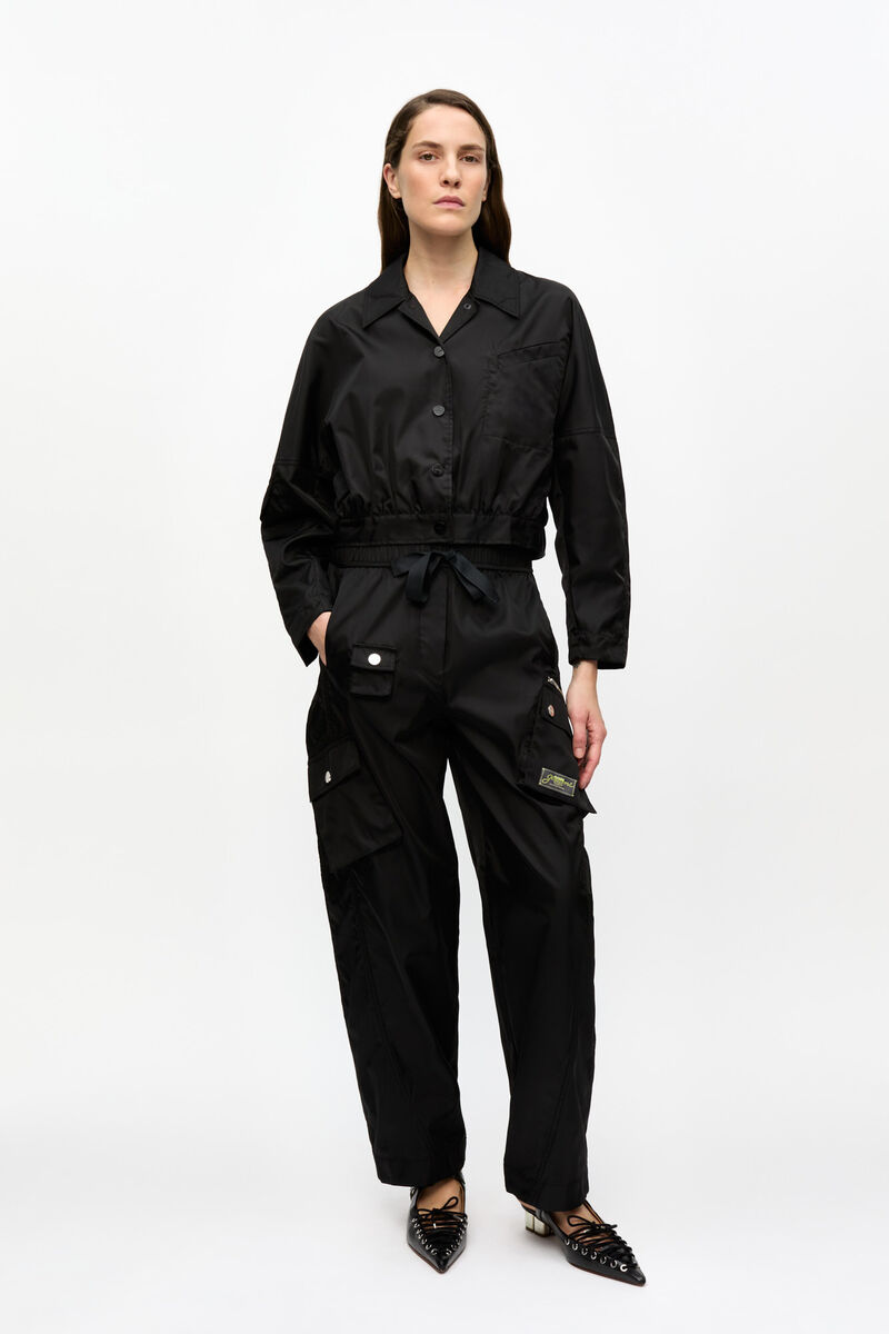Black Duchesse Nylon Cargo Trousers, Polyurethane, in colour Black - 1 - GANNI