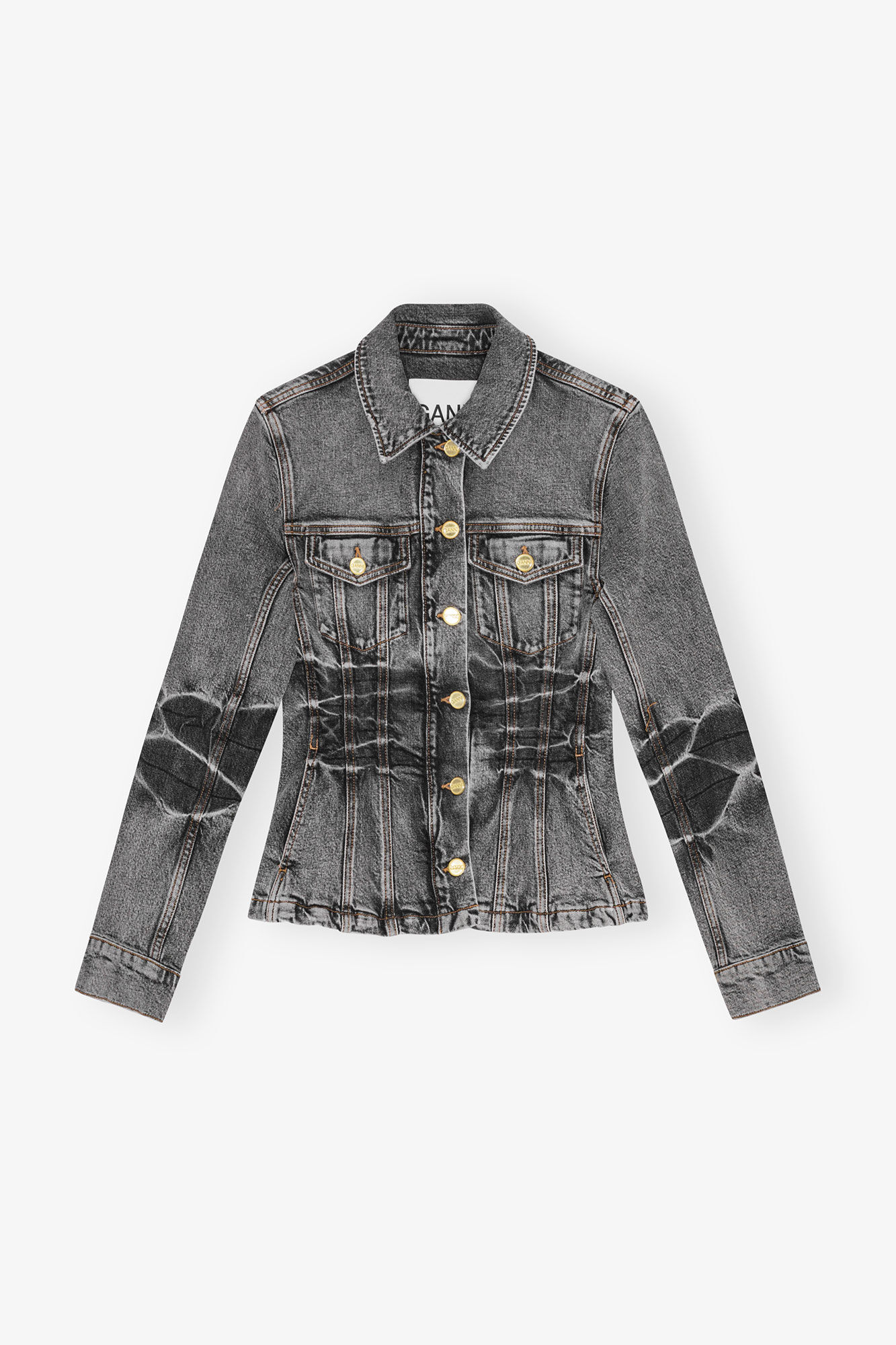 Black Washed Denim Jacket, Elastane, in colour Black Washed - 1 - GANNI