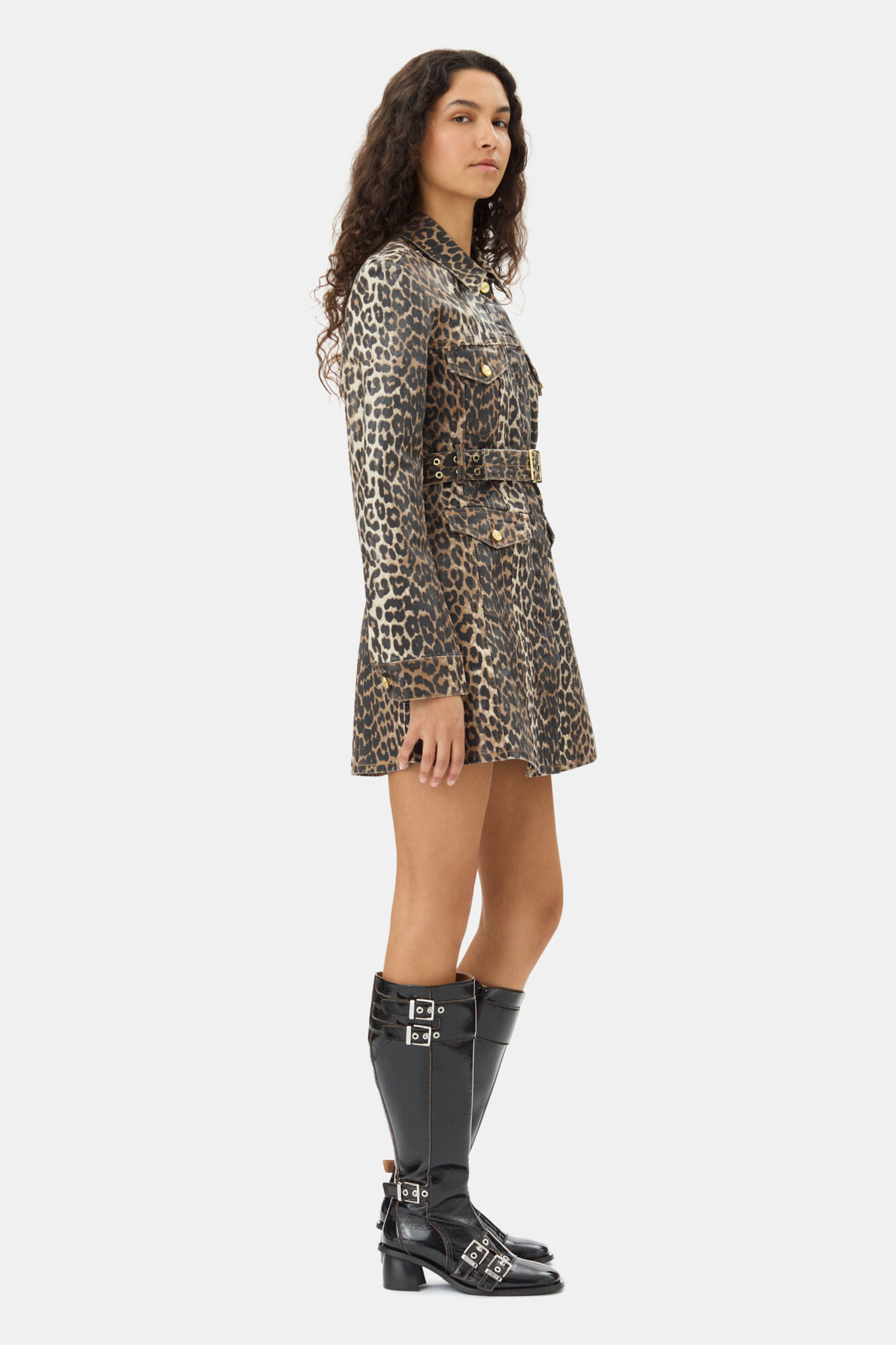 Leopard Foil Mini Dress, Cotton, in colour Leopard - 3 - GANNI
