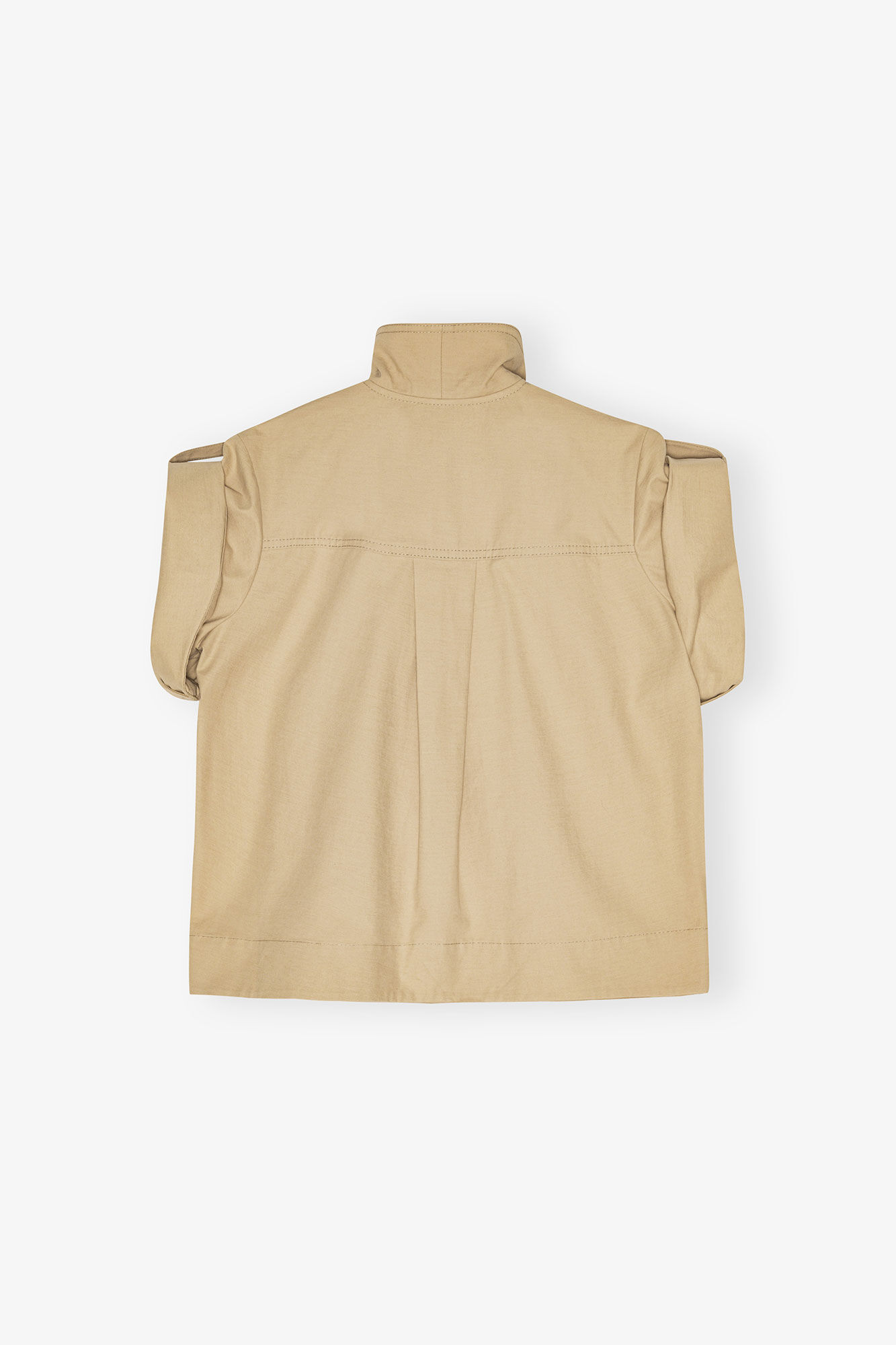 Beige Stretch Cotton Blouse, Linen, in colour Pale Khaki - 2 - GANNI