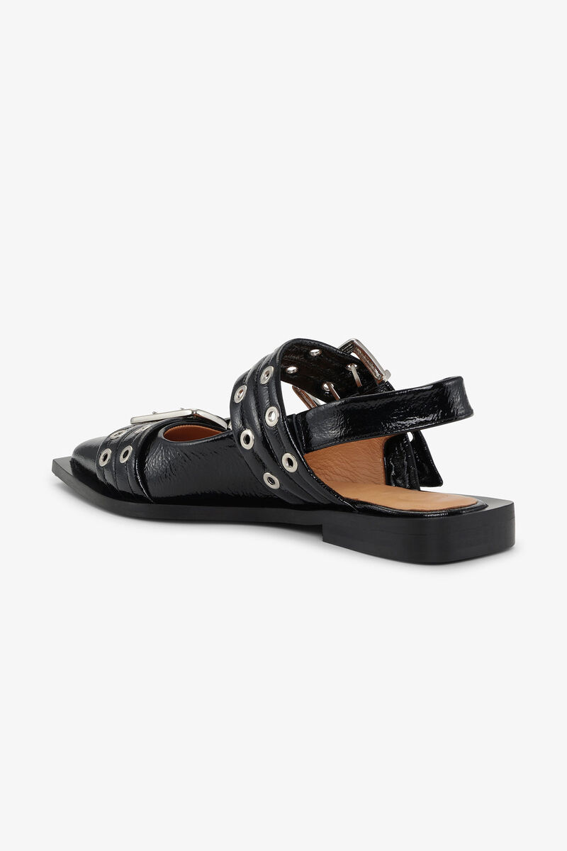 Black Feminine Buckle Ballerinas, Polyester, in colour Black - 2 - GANNI