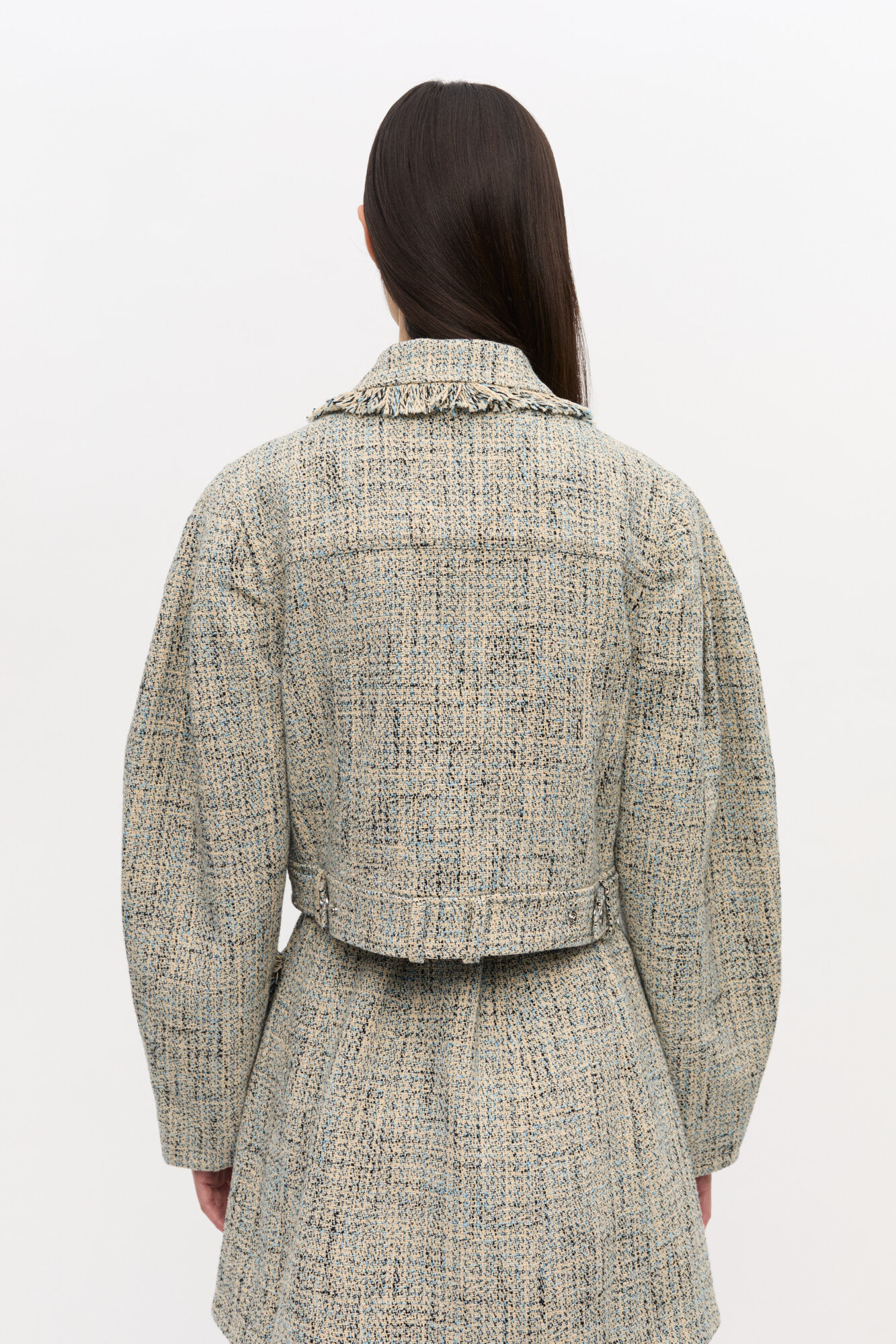 Short Tweed Jacket, Cotton, in colour Alaskan Blue - 4 - GANNI