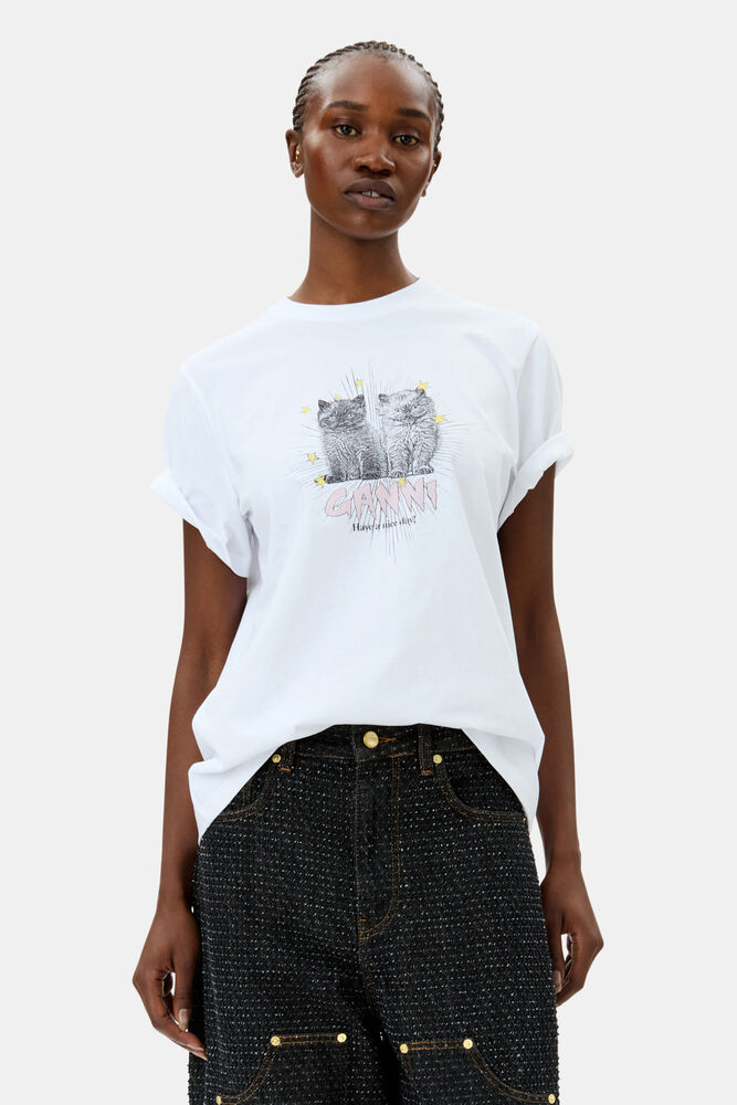 White Basic Jersey Kittens Relaxed T-shirt