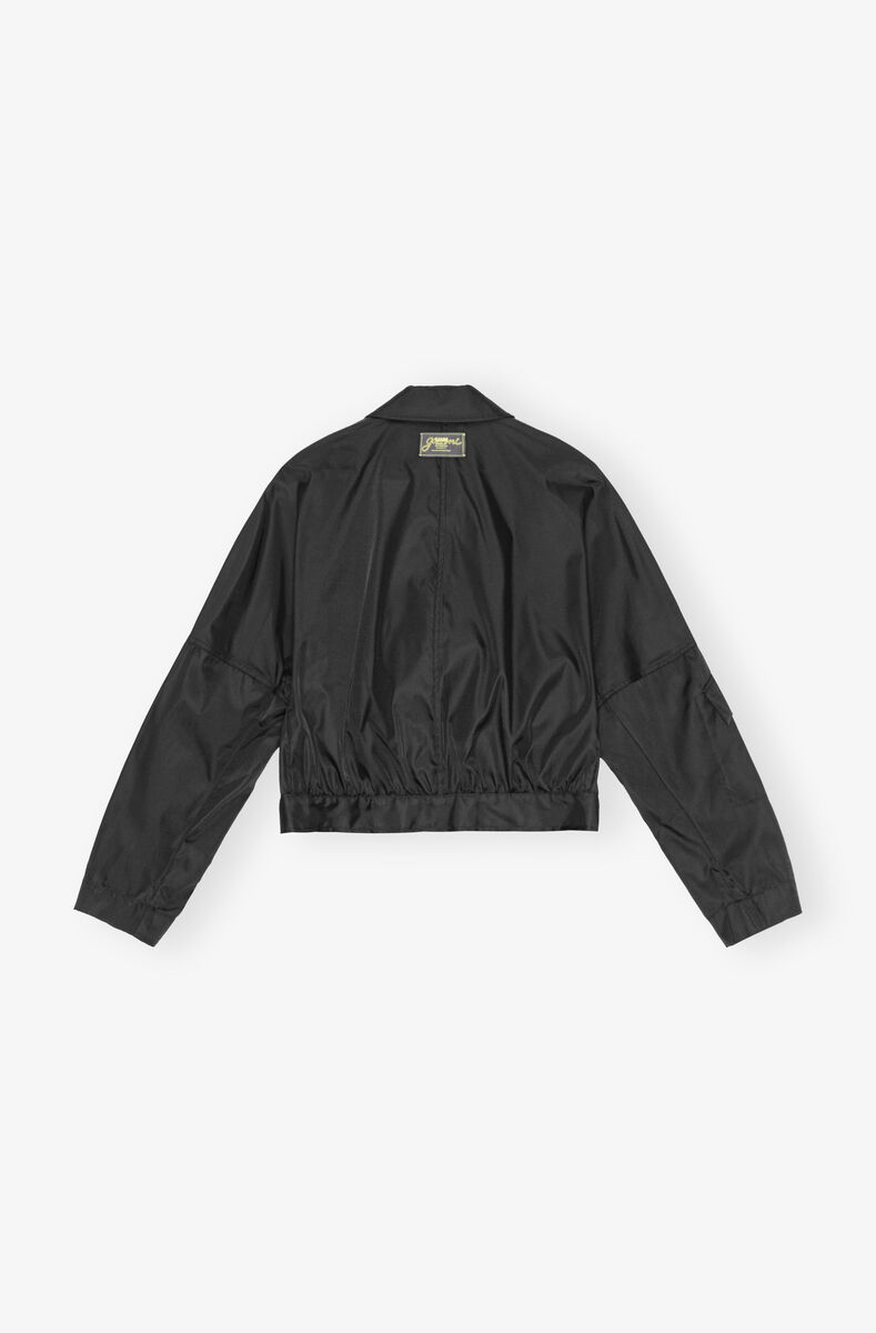 Black Duchesse Nylon Cropped Jacke, Polyurethane, in colour Black - 2 - GANNI