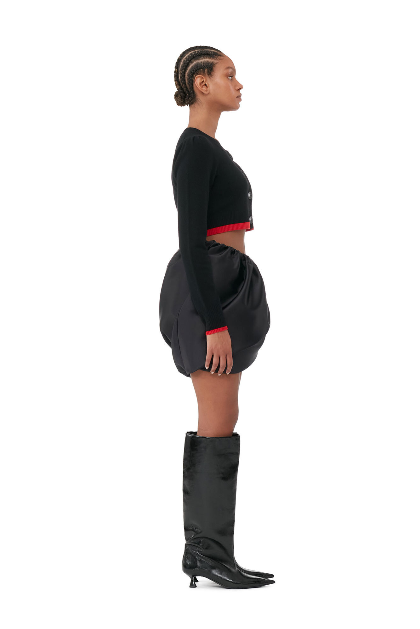 Black O-neck Cropped Cardigan, Cashmere, in colour Black - 3 - GANNI