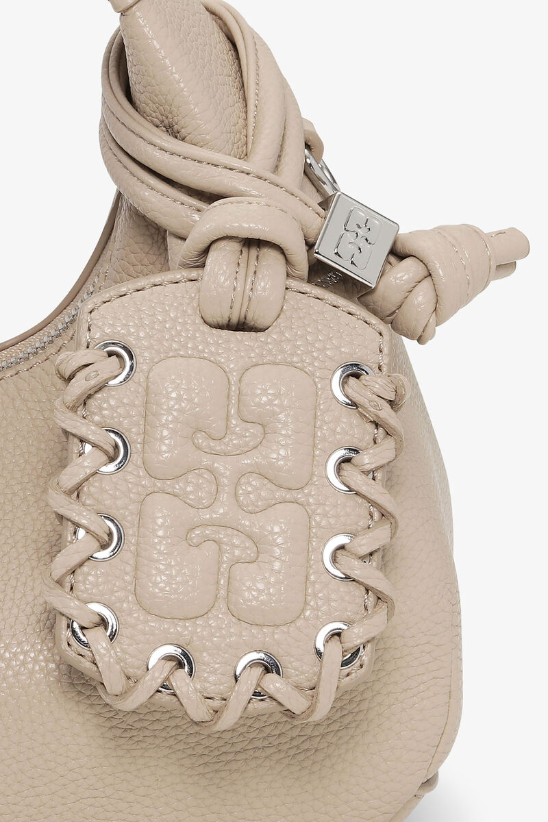 Hellgraue Mini-Hobo-Tasche, Polyurethane, in colour White Pepper - 4 - GANNI