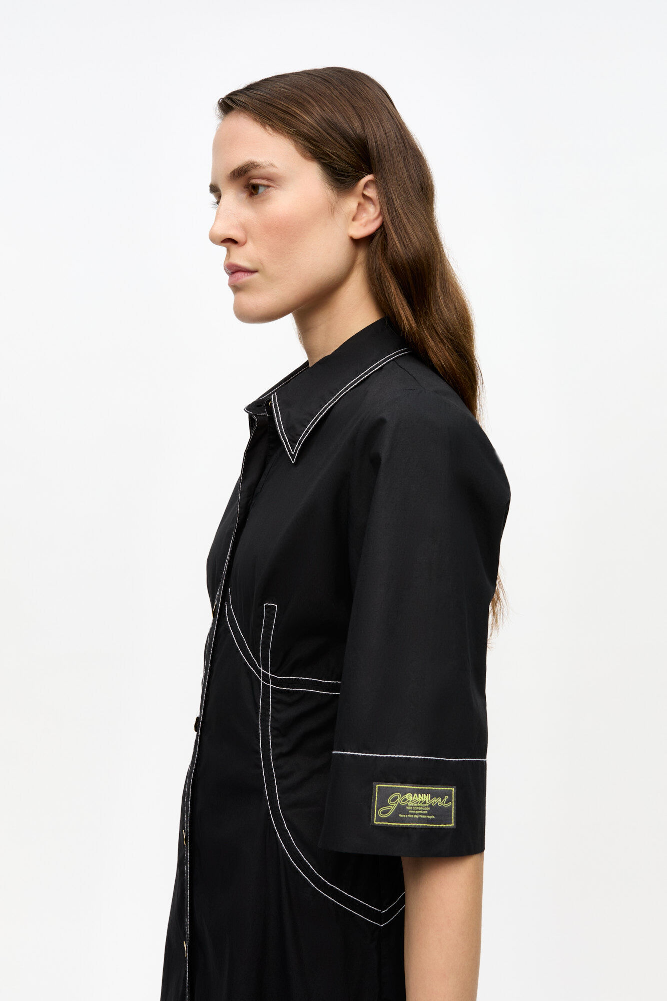 Black Cotton Poplin Shirt Dress, Cotton, in colour Black - 5 - GANNI