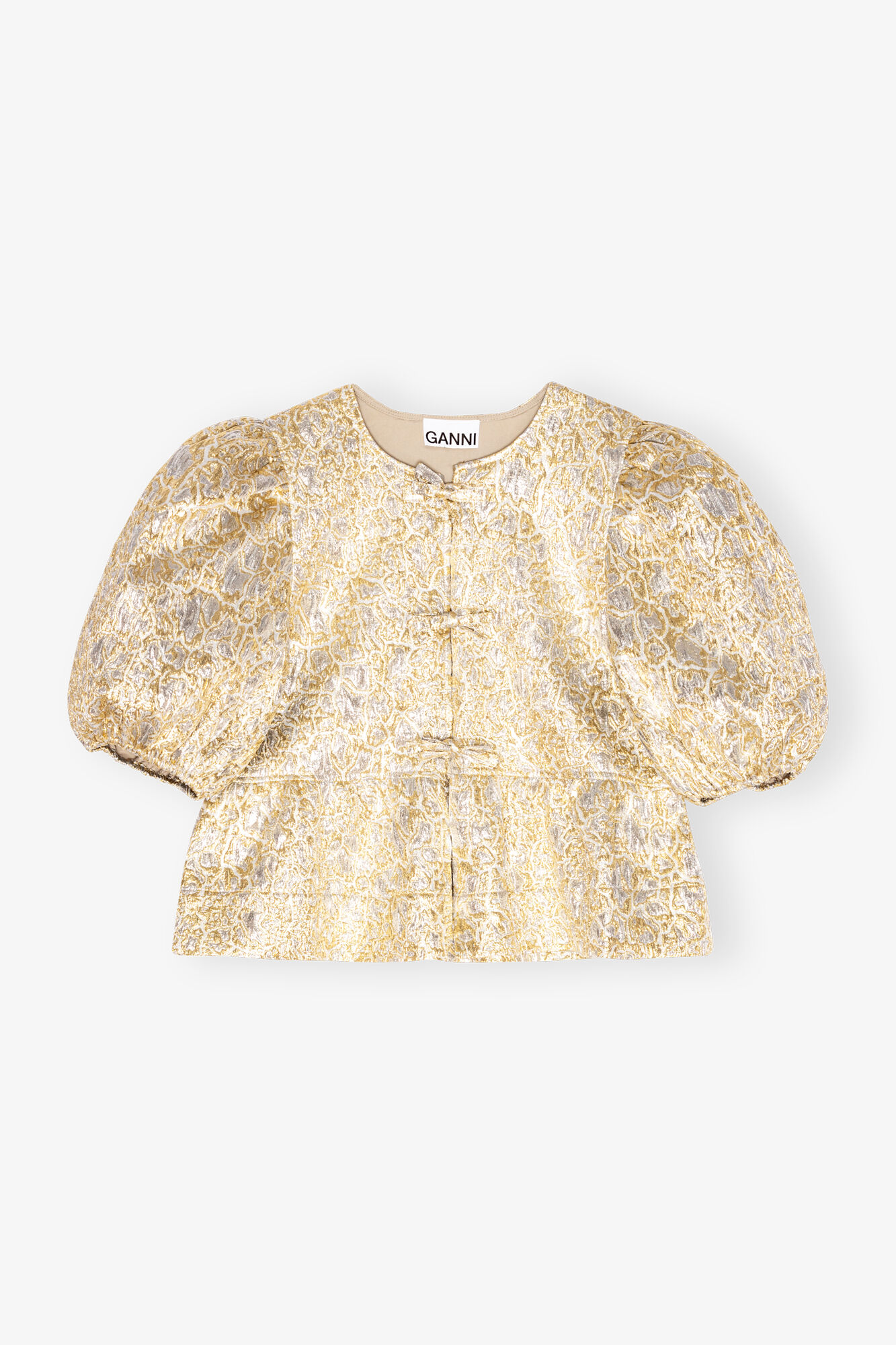 Gold and Silver Peplum Tie String Blouse, Polyamide, in colour Gold/Silver - 1 - GANNI