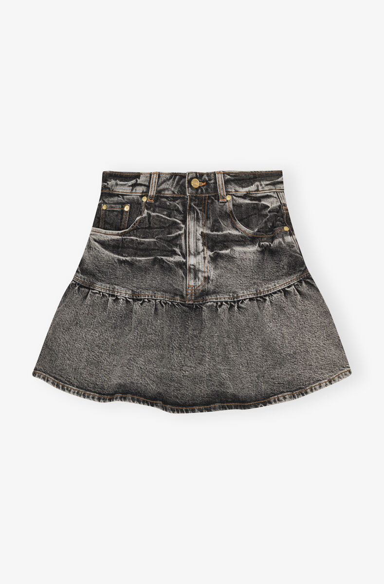 Black Washed Mini Skirt, Elastane, in colour Black Washed - 1 - GANNI