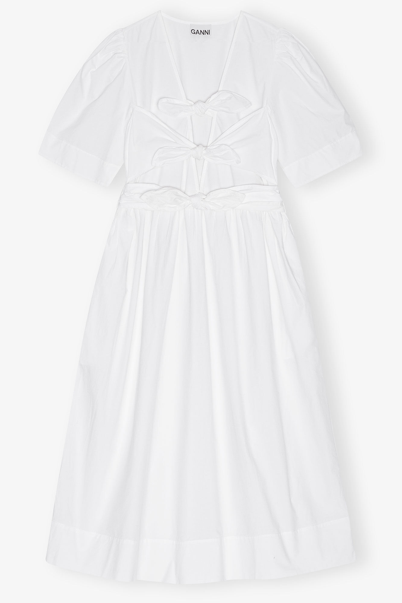 White Stretch Cotton Dress, Elastane, in colour Bright White - 1 - GANNI