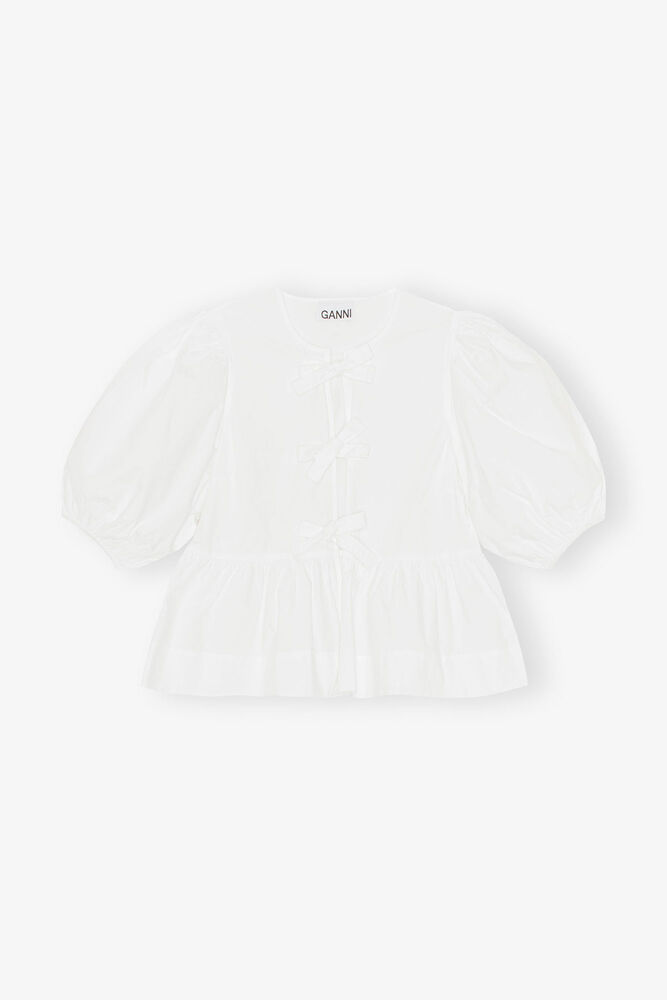 Cotton Poplin Peplum Tie Blouse