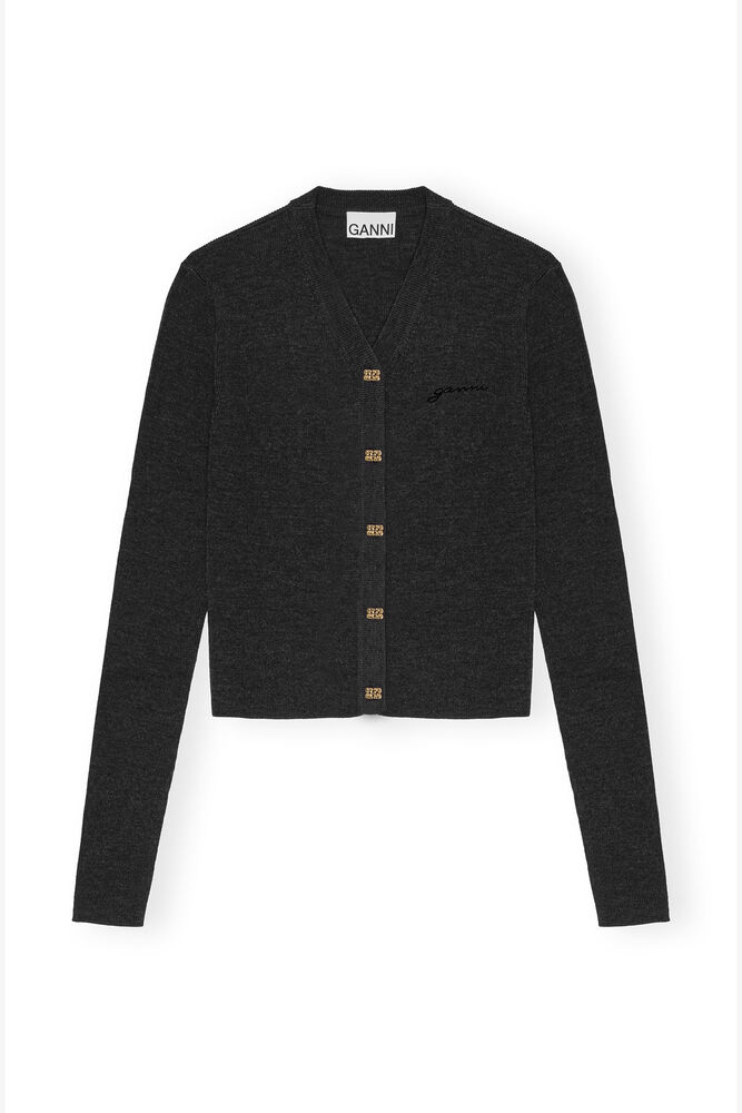 Black Mini Ribbed Merino Cardigan