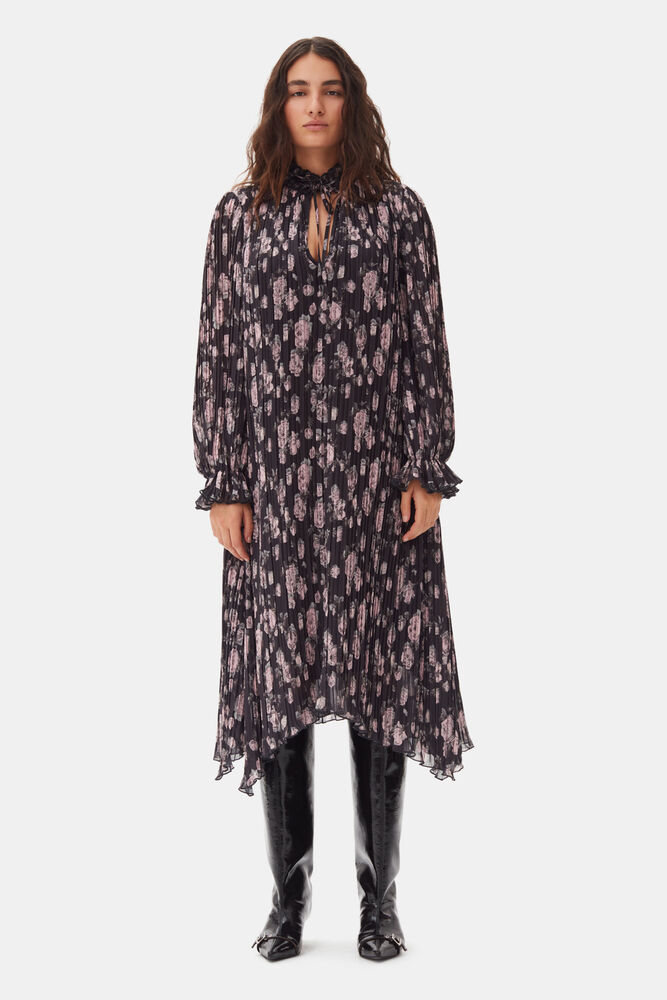 Floral Printed Pleated Georgette Midi Dress