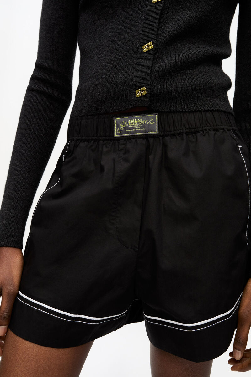 Black Cotton Poplin Shorts, Cotton, in colour Black - 4 - GANNI