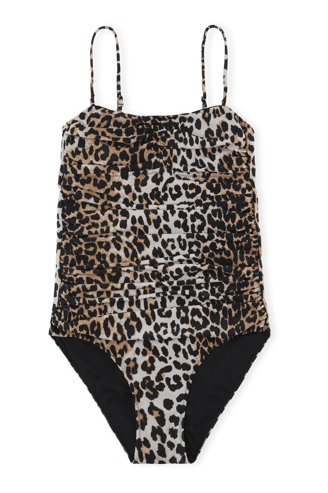Leopard Print Gathered Swimsuit