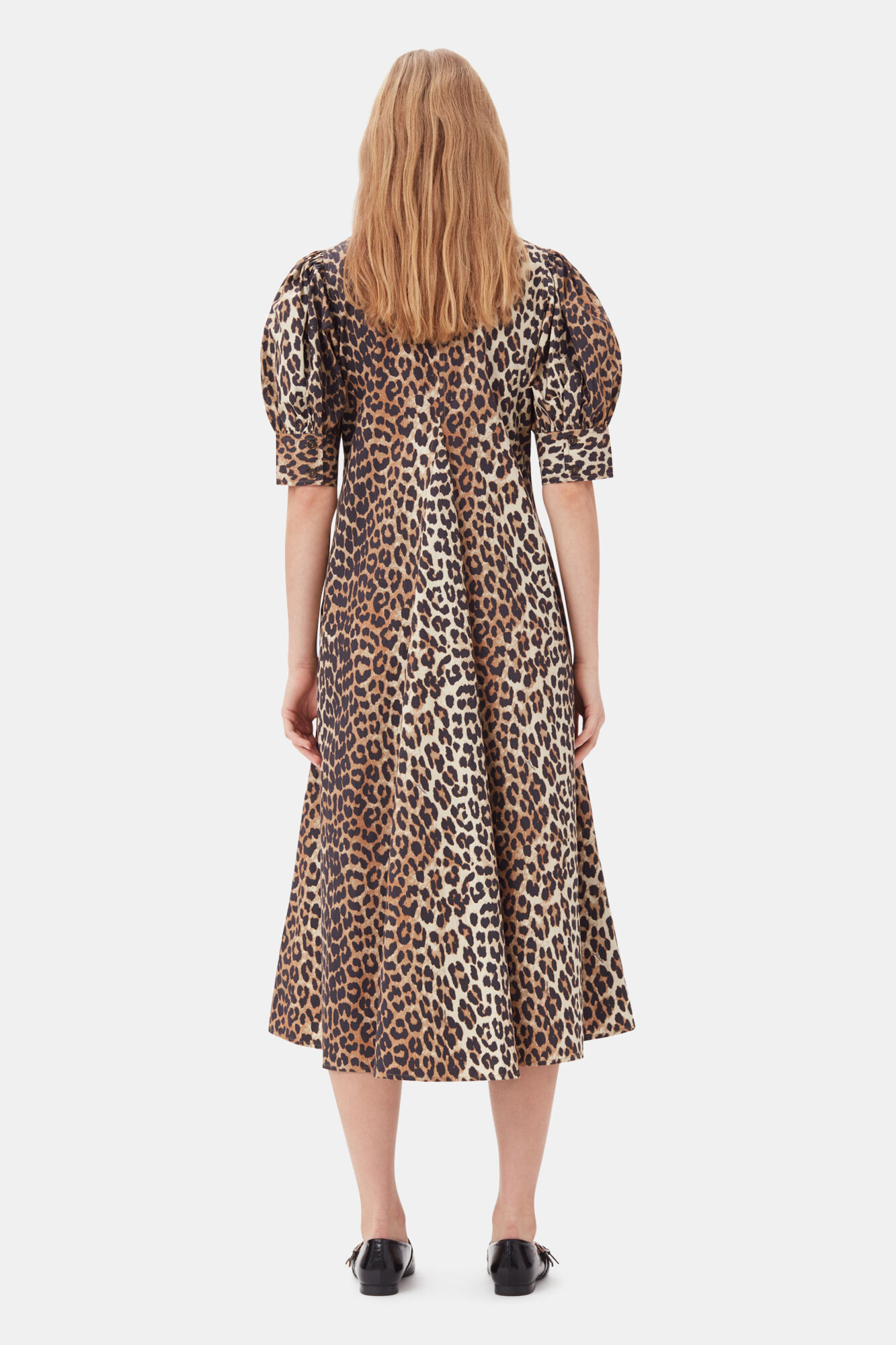 Leopard Cotton Poplin V-neck Maxi Dress, Cotton, in colour Leopard - 4 - GANNI