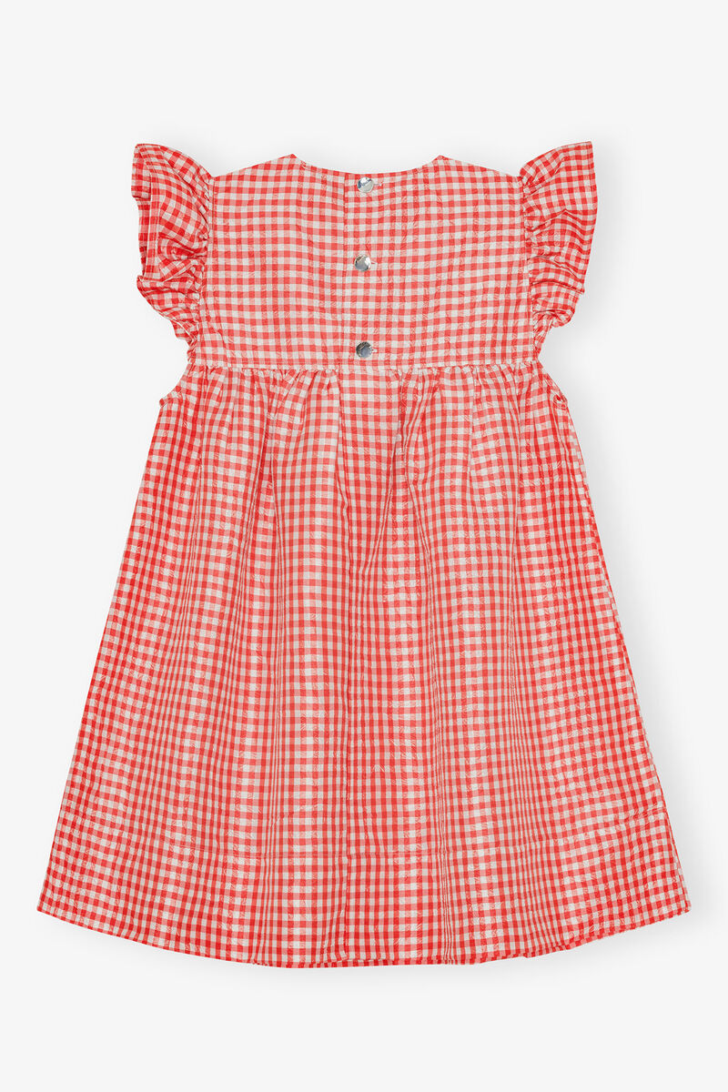 Robe en taffetas froissé à carreaux rouges, Recycled Polyester, in colour Red Alert - 2 - GANNI