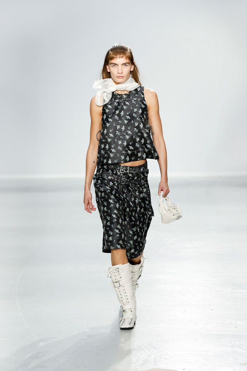 Floral Jacquard Sleeveless Top, Recycled Polyester, in colour Black - 6 - GANNI