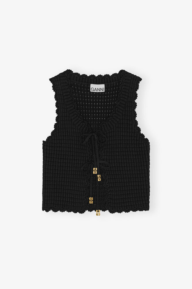 Black Textured Lace Knit Top