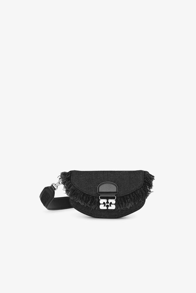 Mini-portefeuille en denim noir avec chaîne Apo-G, Black