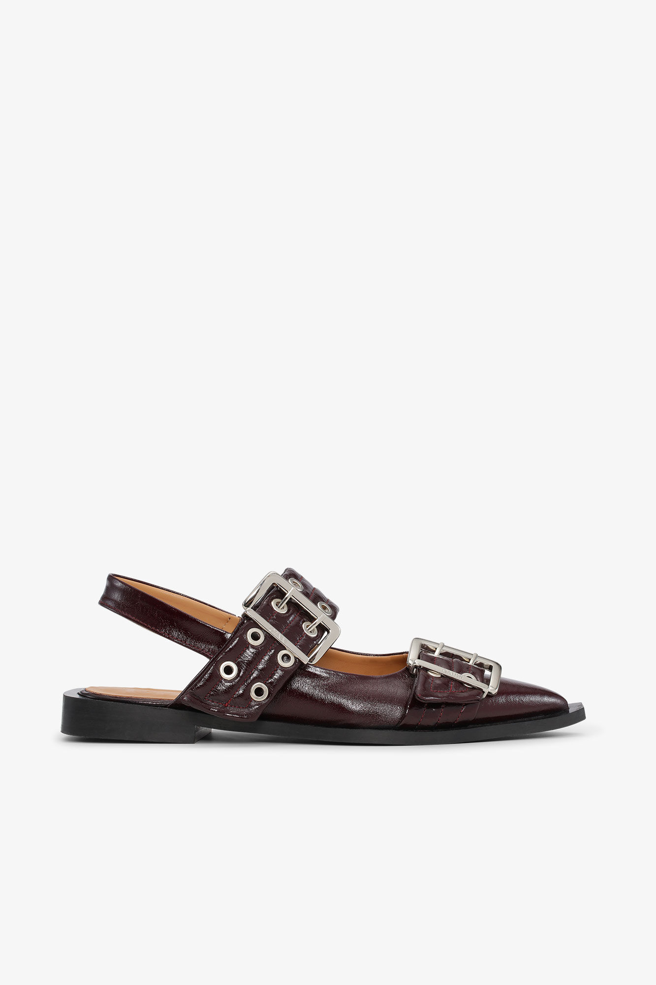 Burgundy Feminine Buckle Ballerinas, Polyester, in colour Burgundy - 1 - GANNI