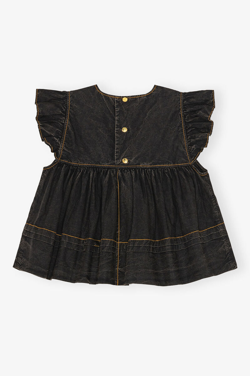 Black Washed Cotton Top, Cotton, in colour Black - 2 - GANNI