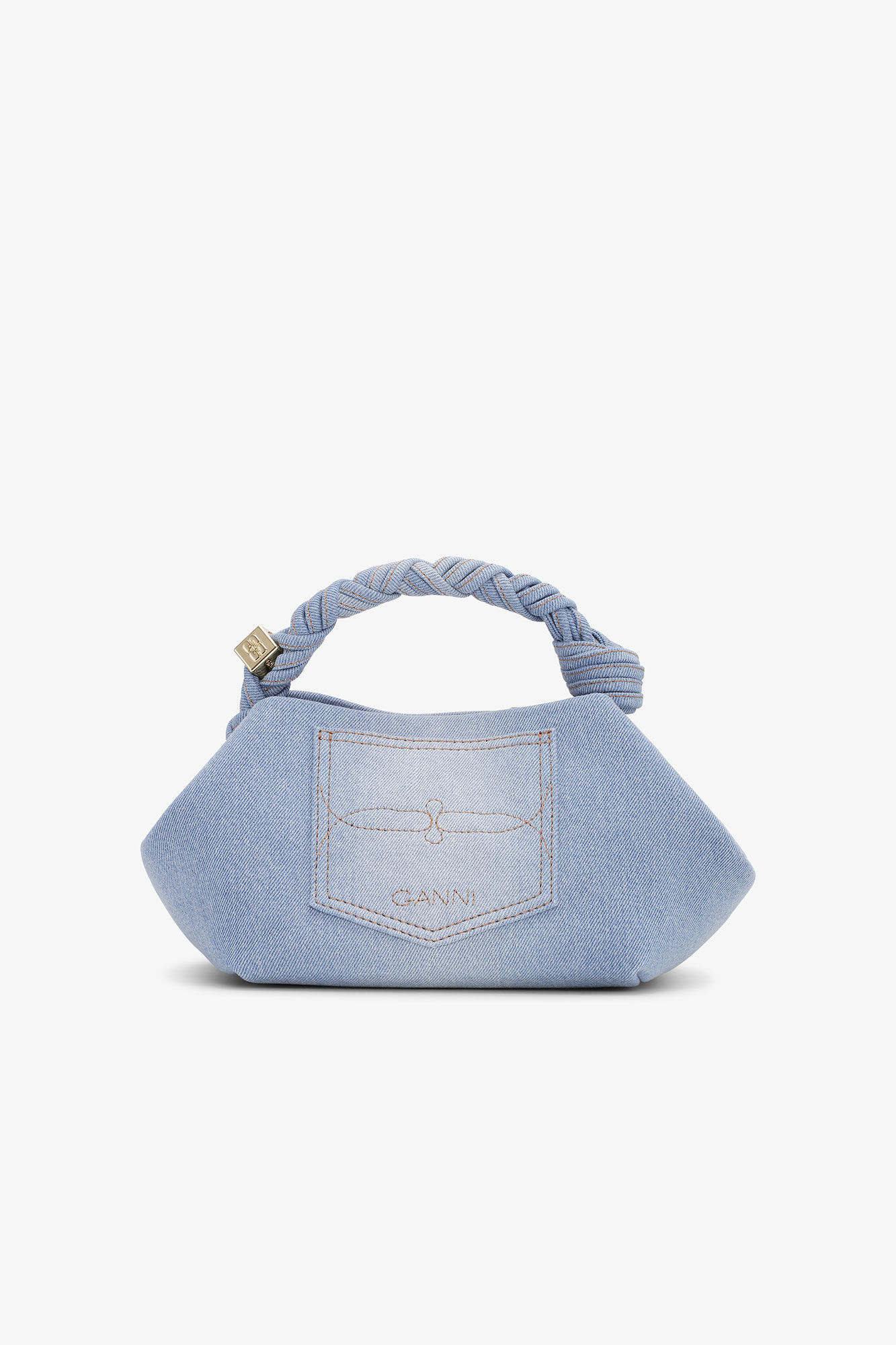 Light Blue Denim Small GANNI Bou Bag, Recycled Cotton, in colour Faded Denim - 2 - GANNI