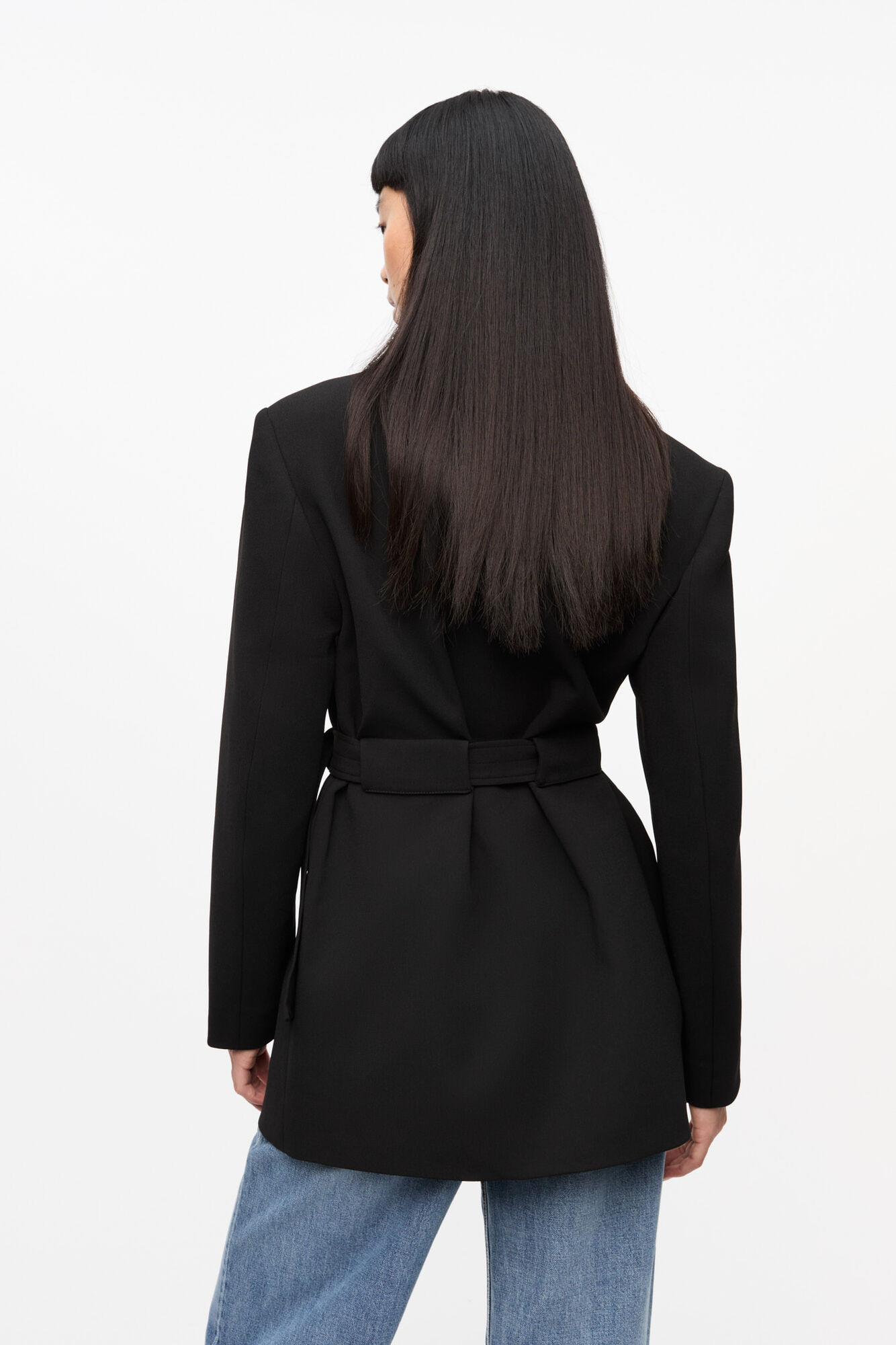 Black Bonded Crepe Blazer, Recycled Polyester, in colour Black - 2 - GANNI