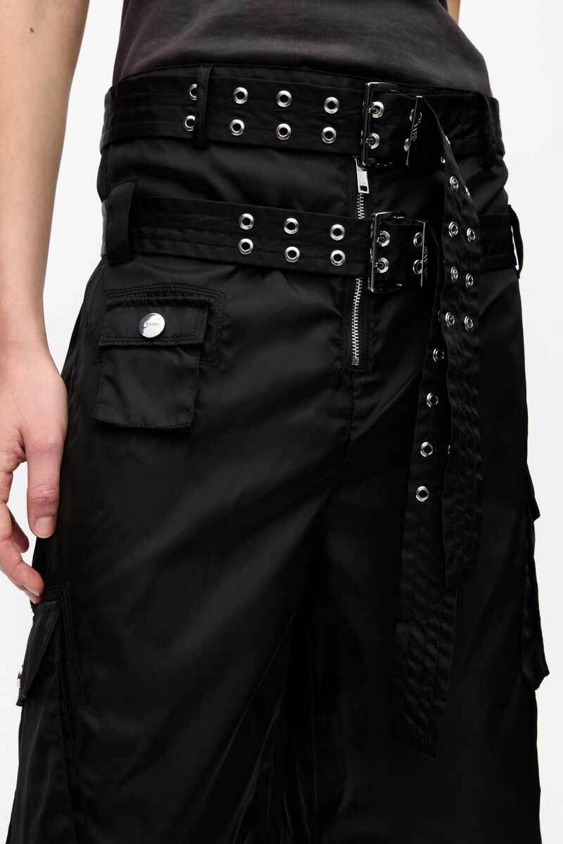 Black Duchesse Nylon Pocket Shorts, Polyurethane, in colour Black - 4 - GANNI