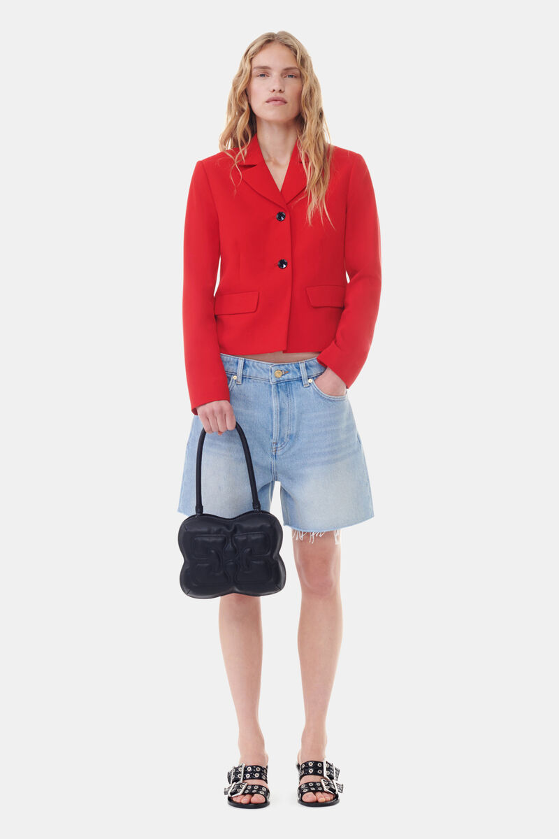 Red Twill Suiting Fitted Blazer, Polyester, in colour Barbados Cherry - 3 - GANNI