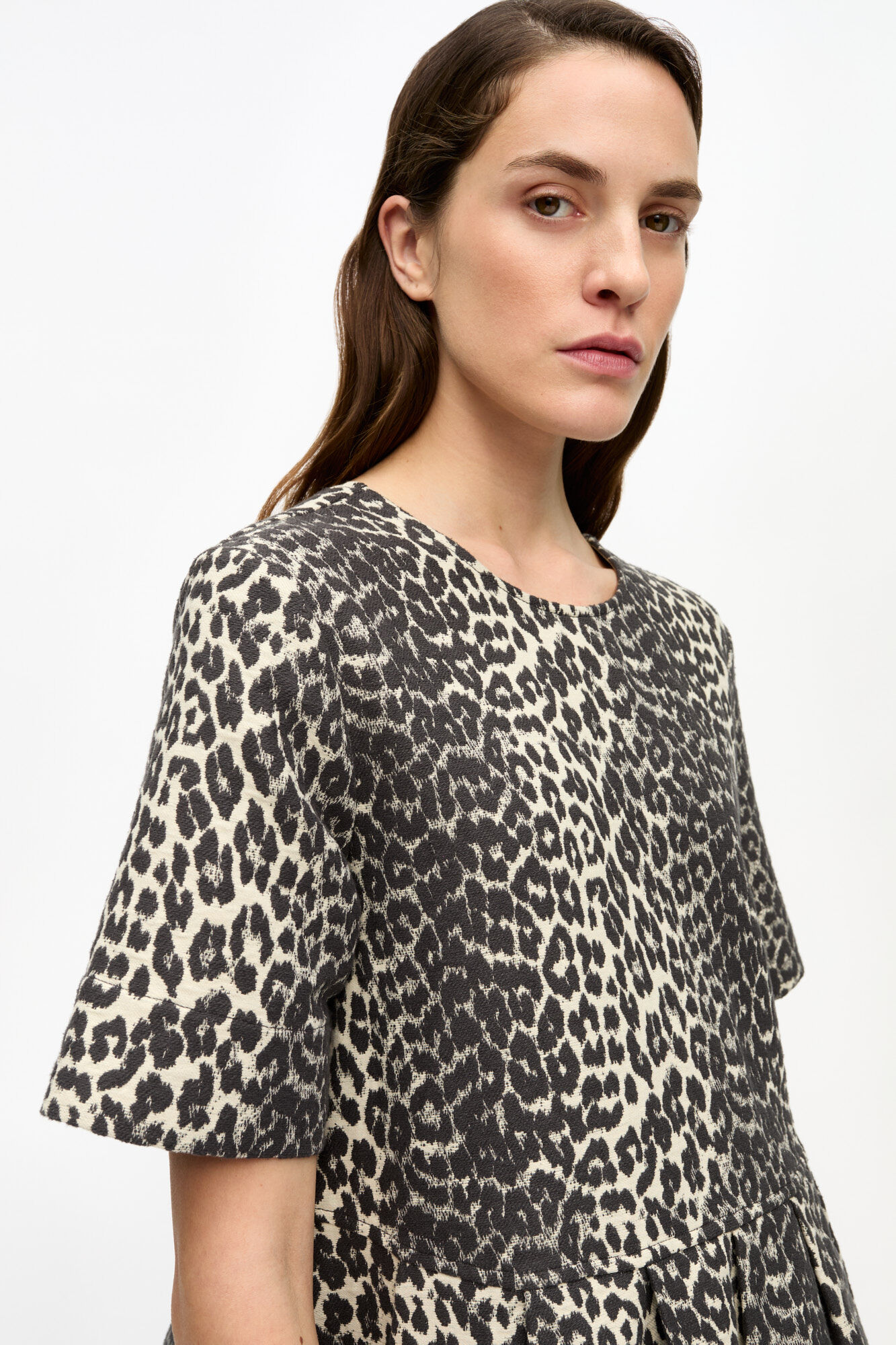 Leopard Cotton Tweed Mini Dress, Cotton, in colour Leopard - 4 - GANNI