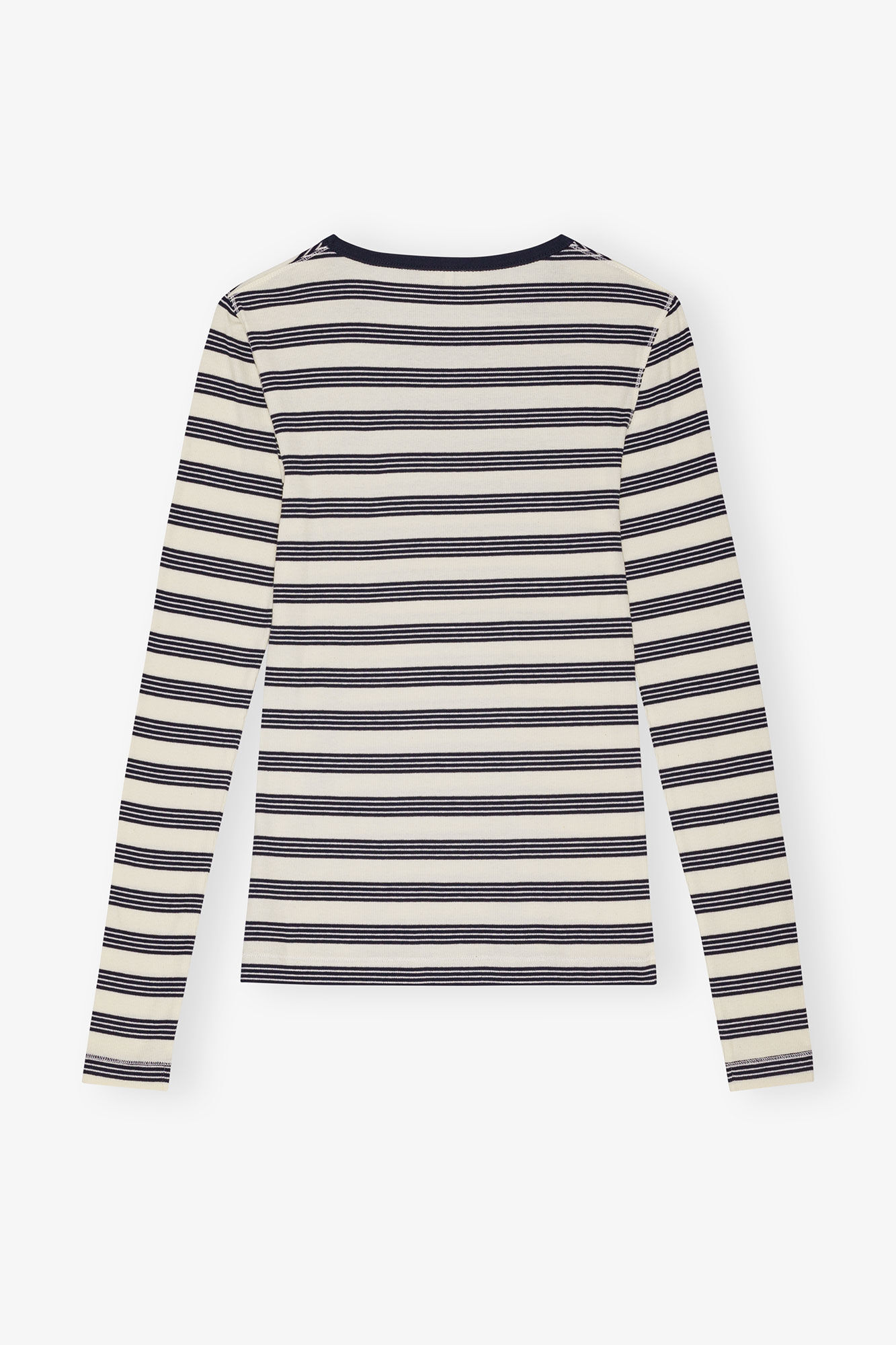 Striped Soft Cotton Rib Long Sleeve T-Shirt, Elastane, in colour Sky Captain - 2 - GANNI