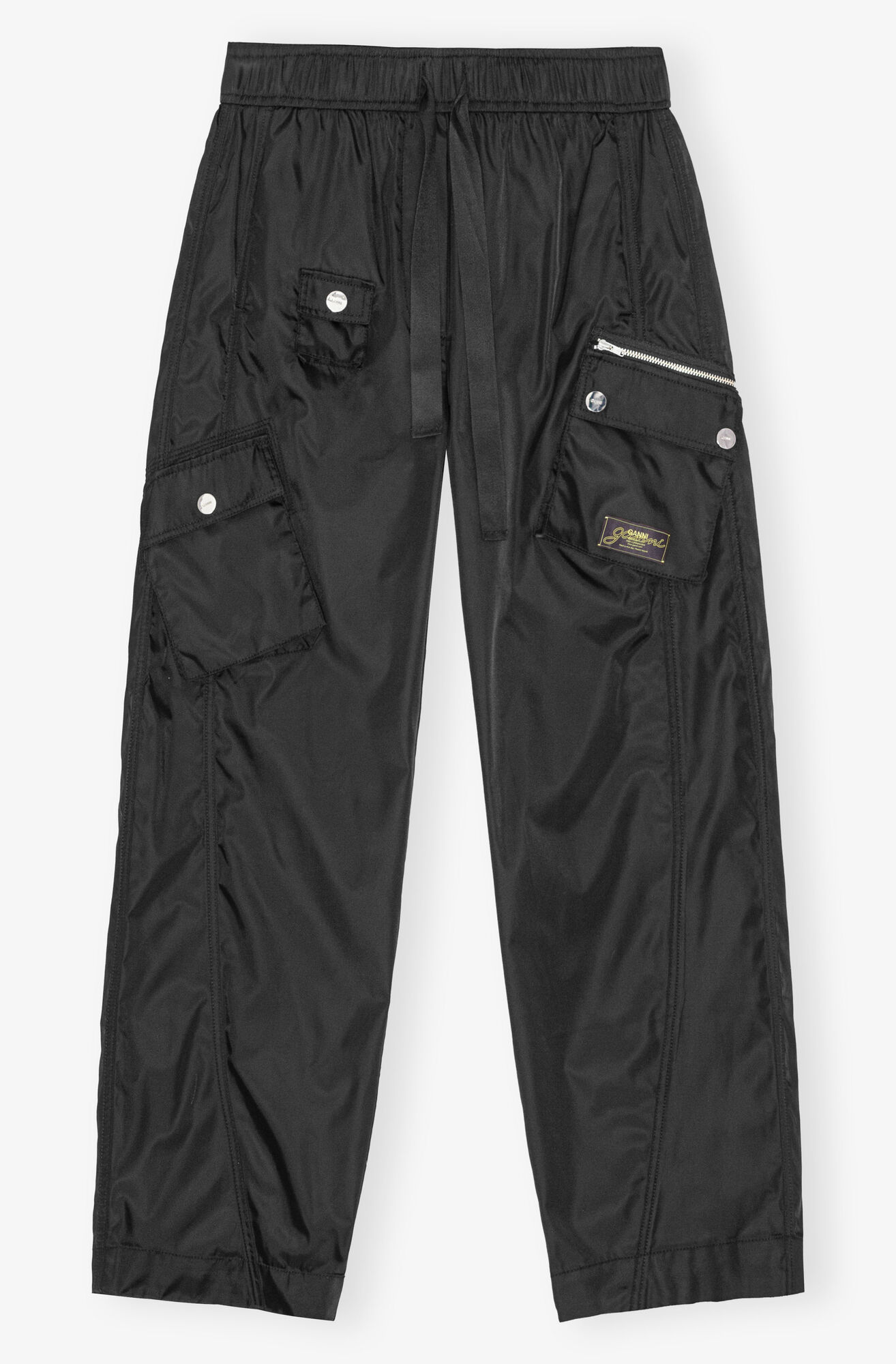 Black Duchesse Nylon Cargo Trousers, Polyurethane, in colour Black - 1 - GANNI