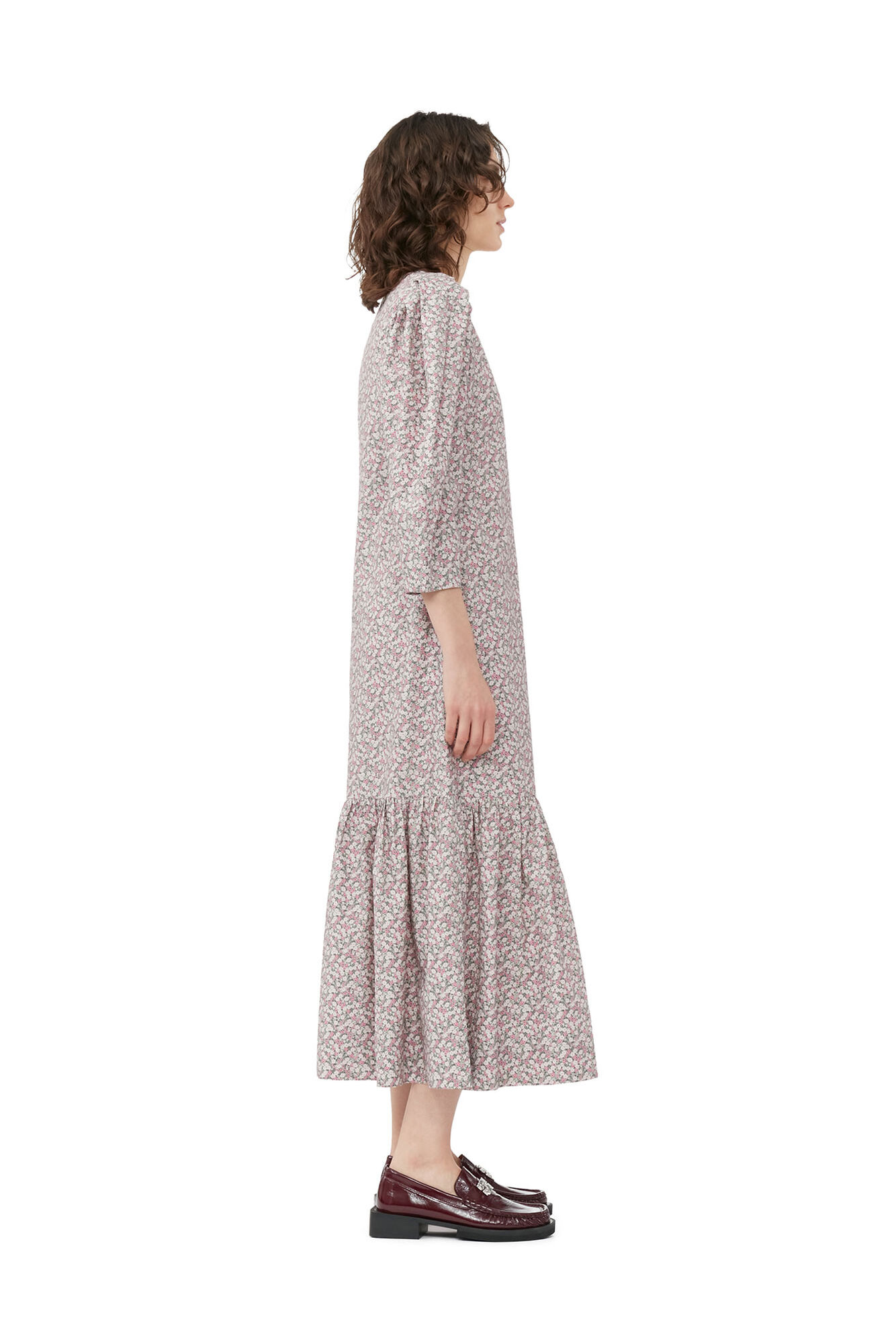 Printed Cotton V-neck Maxi Dress, Cotton, in colour Frost Gray - 2 - GANNI