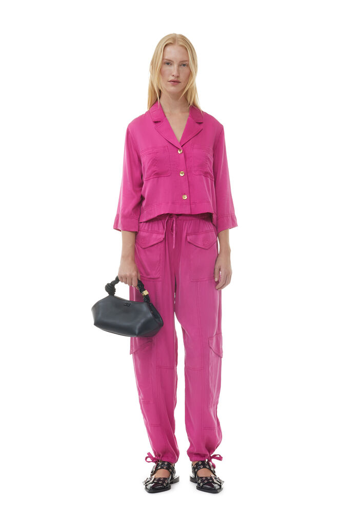 Pink Washed Satin Pocket Pants