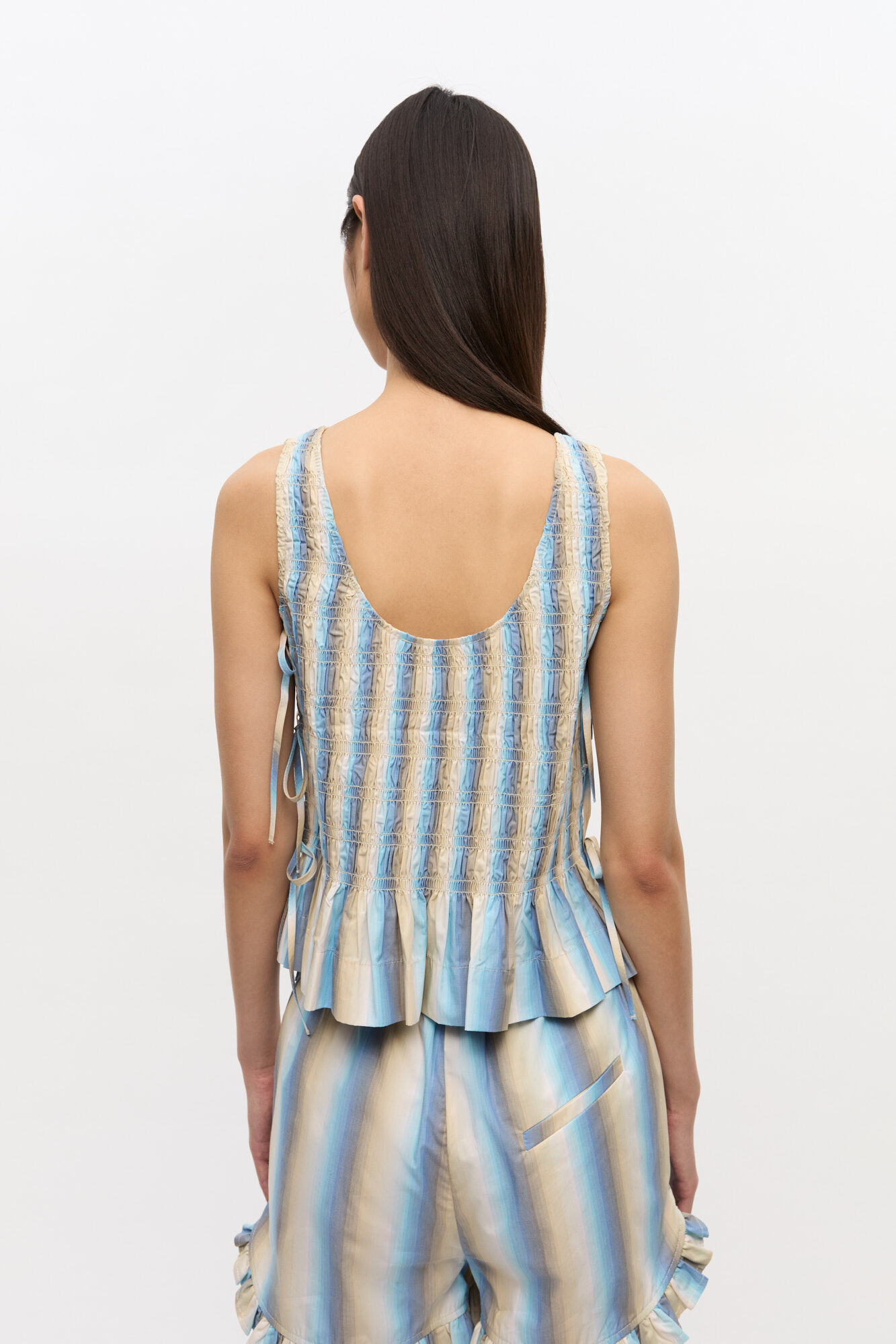 Ombre Striped Cotton Smock Tie Top, Cotton, in colour Multicolour - 4 - GANNI