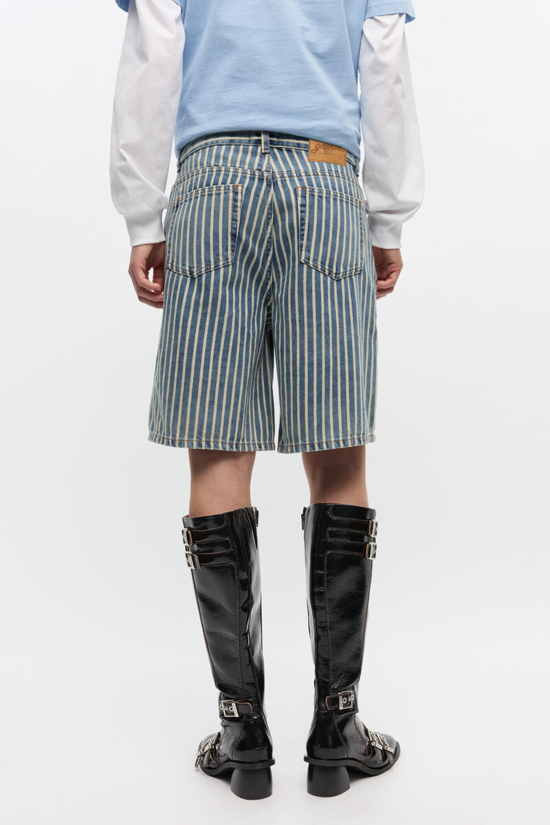 Striped Denim Shorts, Cotton, in colour Soft Chambray - 3 - GANNI