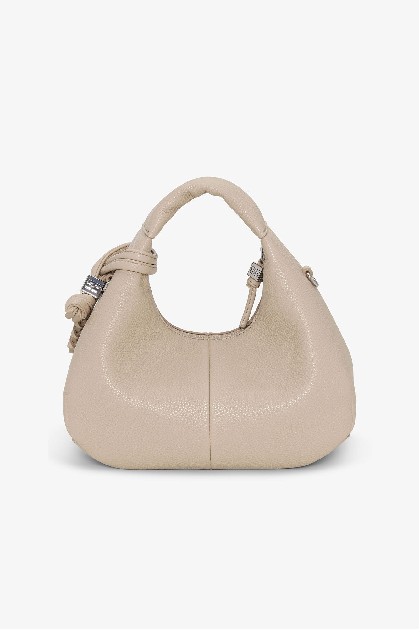 Hellgraue Mini-Hobo-Tasche, Polyurethane, in colour White Pepper - 3 - GANNI